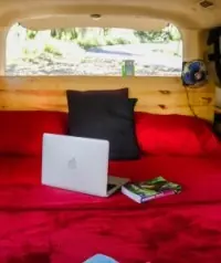 bed inside campervan