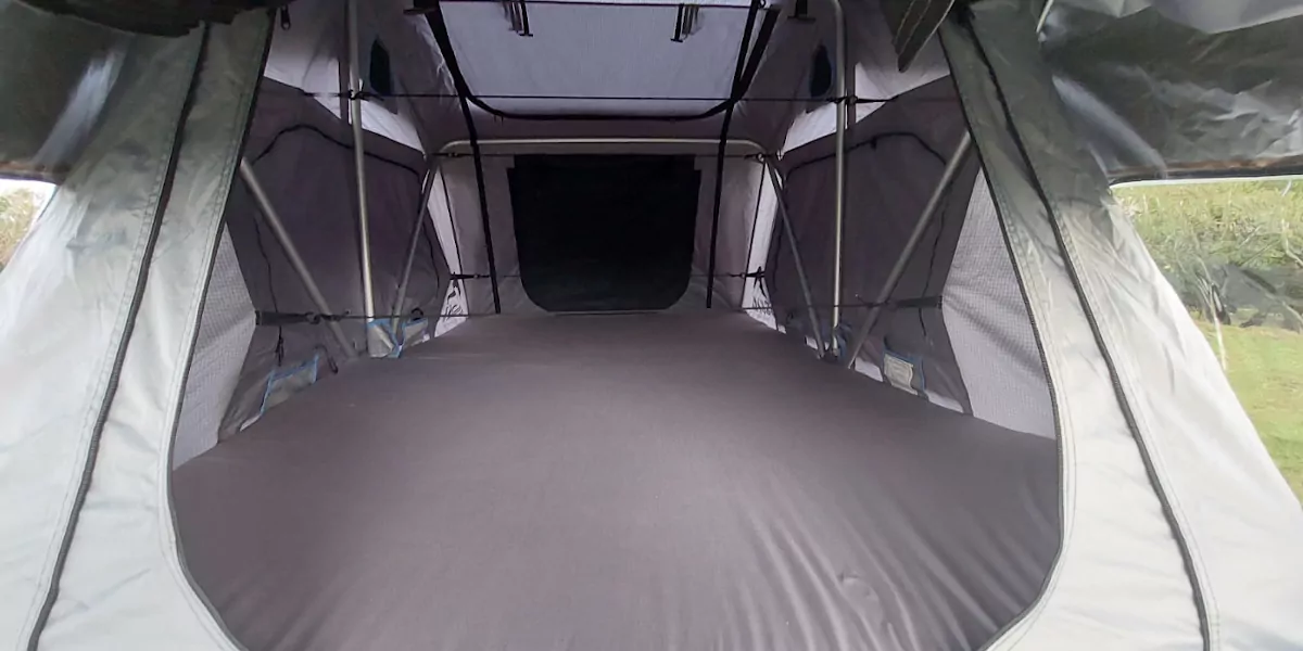 a view of a tent from inside